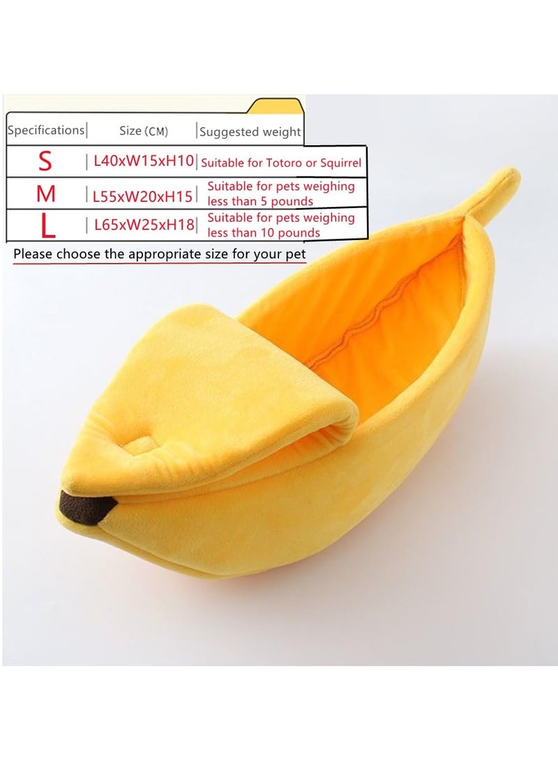 Banana Cat House Cat Banana Bed Pet Bed Banana Shape Kitten Cat Sleeping House Warm Plush Soft Puppy Dog Cushion Mats (L) - Image 2