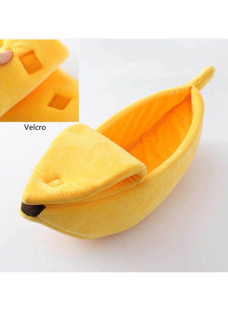 Banana Cat House Cat Banana Bed Pet Bed Banana Shape Kitten Cat Sleeping House Warm Plush Soft Puppy Dog Cushion Mats (L) - Image 3
