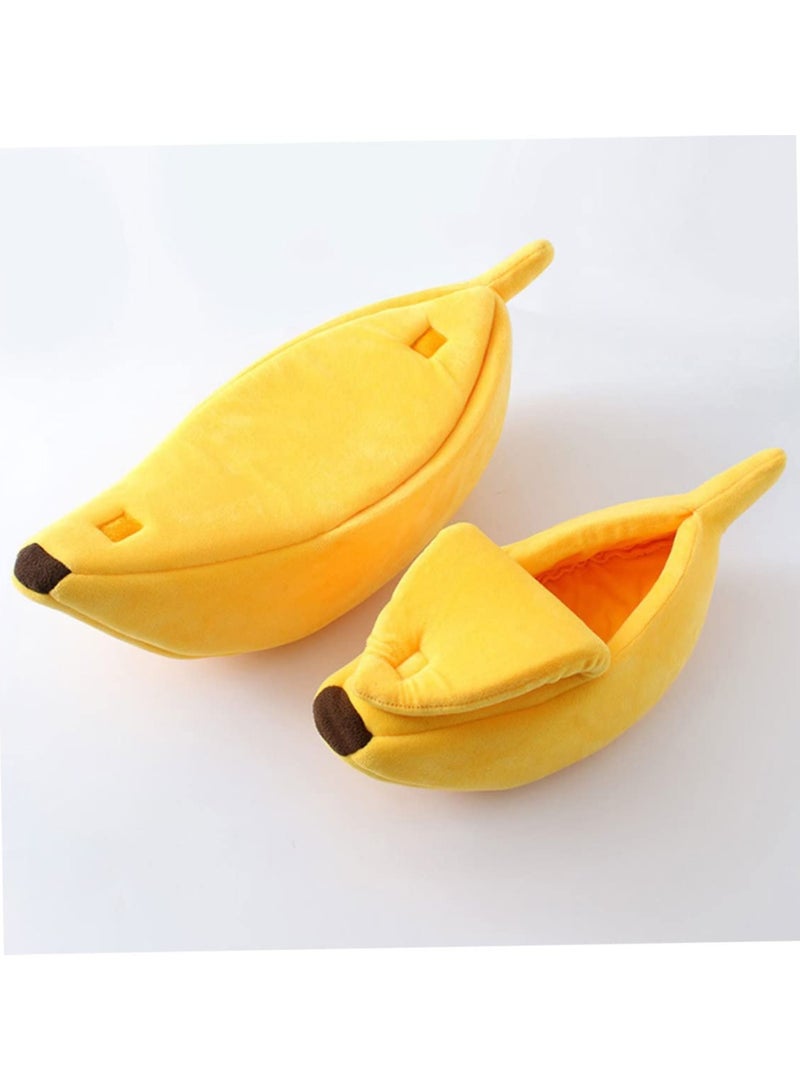 Banana Cat House Cat Banana Bed Pet Bed Banana Shape Kitten Cat Sleeping House Warm Plush Soft Puppy Dog Cushion Mats (L) - Image 4