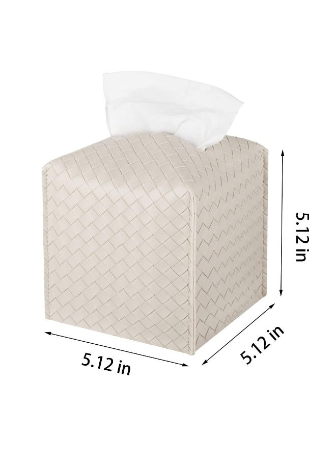 Zeno Square Tissue Box Cover, Decorative PU Leather Facial Paper Organizer Tissue Holder Dispenser Case For Home Office Bathroom Kitchen Tabletop Car Griedge Vanity Countertop(Beige) - Image 1