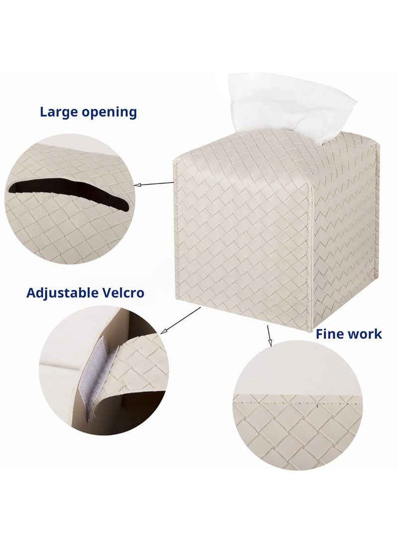 Zeno Square Tissue Box Cover, Decorative PU Leather Facial Paper Organizer Tissue Holder Dispenser Case For Home Office Bathroom Kitchen Tabletop Car Griedge Vanity Countertop(Beige) - Image 2