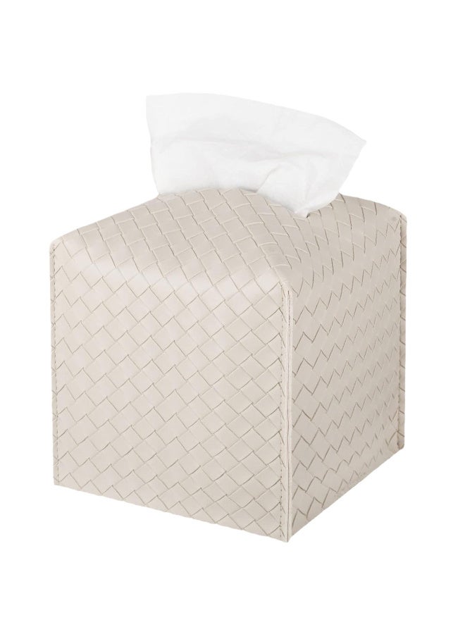 Zeno Square Tissue Box Cover, Decorative PU Leather Facial Paper Organizer Tissue Holder Dispenser Case For Home Office Bathroom Kitchen Tabletop Car Griedge Vanity Countertop(Beige) - Image 4