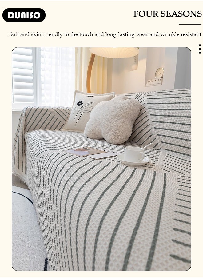 DUNISO Waffle Sofa Cover, Throw Blanket,  Large Couch Throw Sofa Cover, Stylish Sofa Cover, Versatile Bedspread with Decorative Tassels Sofa Cover, Four Seasons  Sofa Cover Available  (180*130cm)  - Image 3
