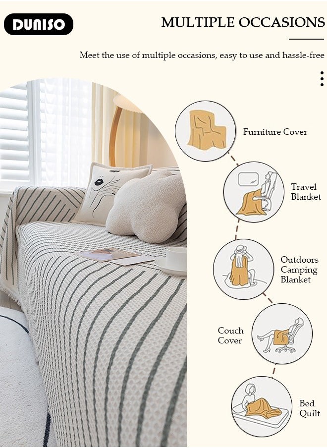 DUNISO Waffle Sofa Cover, Throw Blanket,  Large Couch Throw Sofa Cover, Stylish Sofa Cover, Versatile Bedspread with Decorative Tassels Sofa Cover, Four Seasons  Sofa Cover Available  (180*130cm)  - Image 5