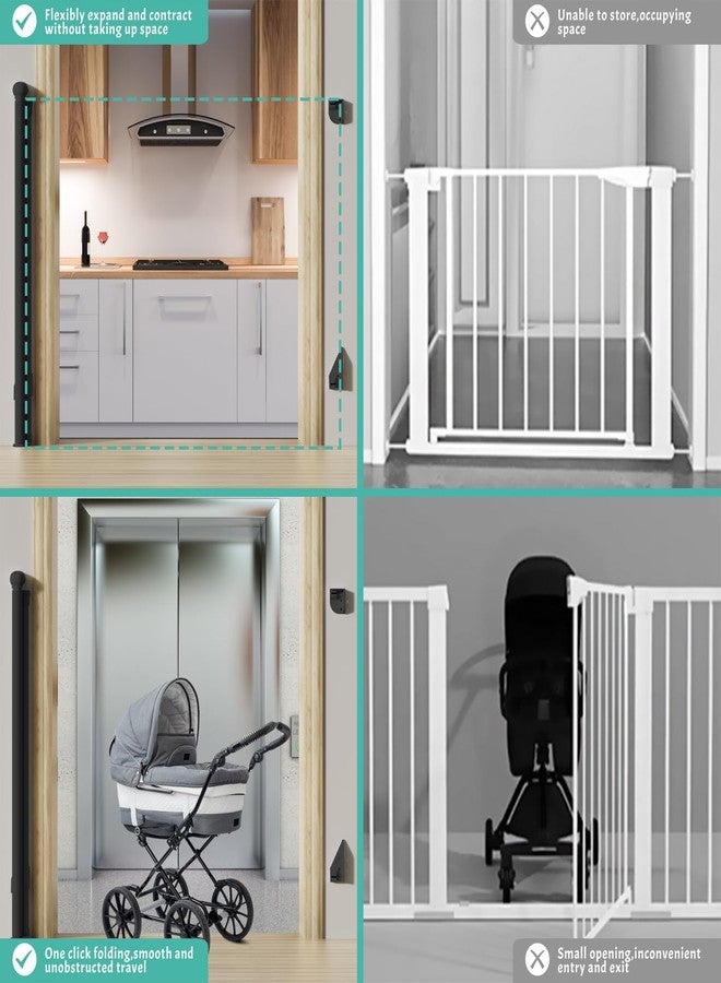 JSQBSECL Retractable Baby Gate, Pet Gate for Stairs, Mesh Dog Gate for Doorways, Safety Locking Gates for Baby Indoor, Stair Gate for Outdoor, Hallways, Doorways (Black, 55 inch) - Image 4
