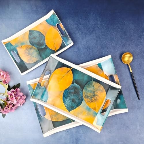 UPC U.P.C. Melamine U.P.C Tray Set for Serving/Serving Tray Set of 3/ Premium Printed Tray for Serving/Multi-Use Nashta Plate (Small, Medium & Large), Rectangular - Image 2