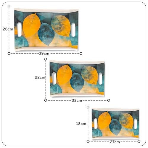 UPC U.P.C. Melamine U.P.C Tray Set for Serving/Serving Tray Set of 3/ Premium Printed Tray for Serving/Multi-Use Nashta Plate (Small, Medium & Large), Rectangular - Image 5