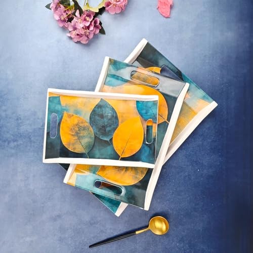 UPC U.P.C. Melamine U.P.C Tray Set for Serving/Serving Tray Set of 3/ Premium Printed Tray for Serving/Multi-Use Nashta Plate (Small, Medium & Large), Rectangular - Image 3