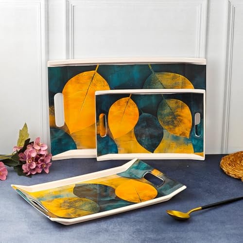UPC U.P.C. Melamine U.P.C Tray Set for Serving/Serving Tray Set of 3/ Premium Printed Tray for Serving/Multi-Use Nashta Plate (Small, Medium & Large), Rectangular - Image 1