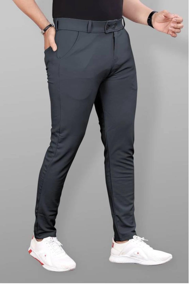NoseQueen Men's Slim Fit Cargo Trousers | Stretchable Formal Men Trousers | Stylish Slim Fit Trouser for Men | Polycotton Knitted Fabric Pant for Man Dark Grey - Image 2
