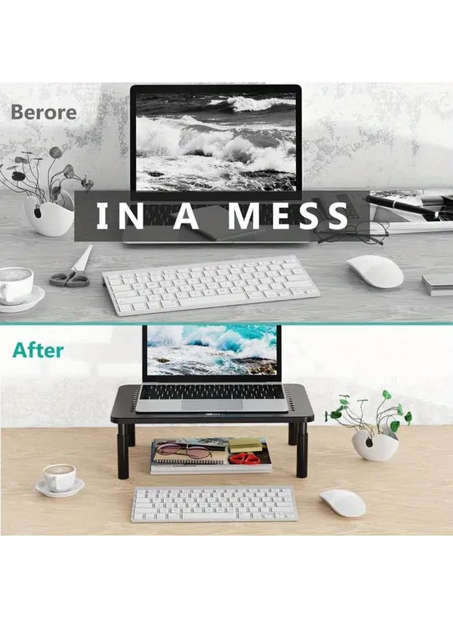 2Pcs Black Adjustable Laptop and Monitor Stand Riser Ergonomic Desktop Holder Sturdy Metal 14.96 Width - Image 4