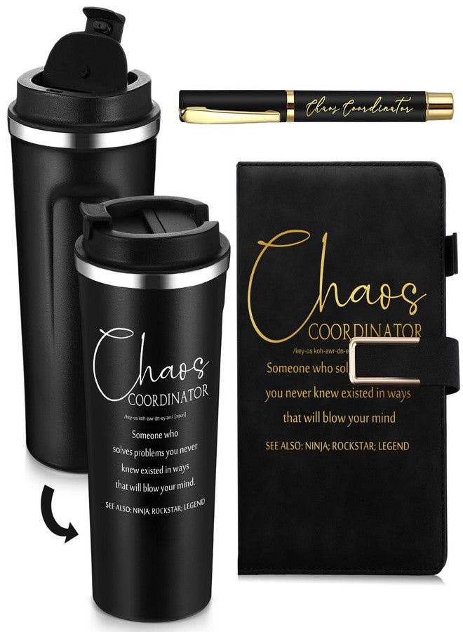Pickmesh 3 Pcs Chaos Coordinator Appreciation Gifts for Men 17 oz Coffee Tumbler A5 Leather Journal with Ballpoint Pen for Manager Employee Nurse Assistant Teacher(Black) - Image 1