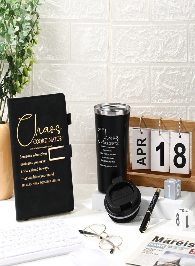Pickmesh 3 Pcs Chaos Coordinator Appreciation Gifts for Men 17 oz Coffee Tumbler A5 Leather Journal with Ballpoint Pen for Manager Employee Nurse Assistant Teacher(Black) - Image 5