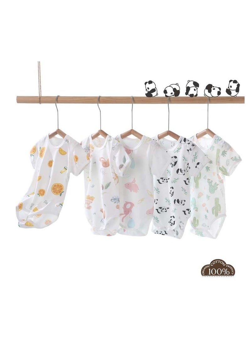 5-PCS Baby Print Onesie Wear Set，Thin Pure Cotton Baby Jumpsuit，Simple Lightweight Breathable Infant Romper，Comfortable Soft Skin Friendly Sweat Absorbing - Image 1