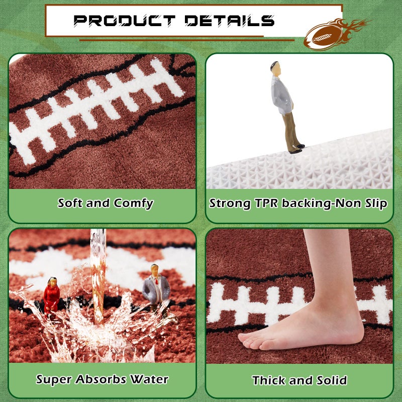 Funtery Football Bathroom Rugs Sports Bath Mat Football Rug for Men Boys Bedroom Football Area Rug Mat Comfort Non Slip Carpet for Bathroom Home Room Decor  19.69 x 31.5 Inch - Image 3