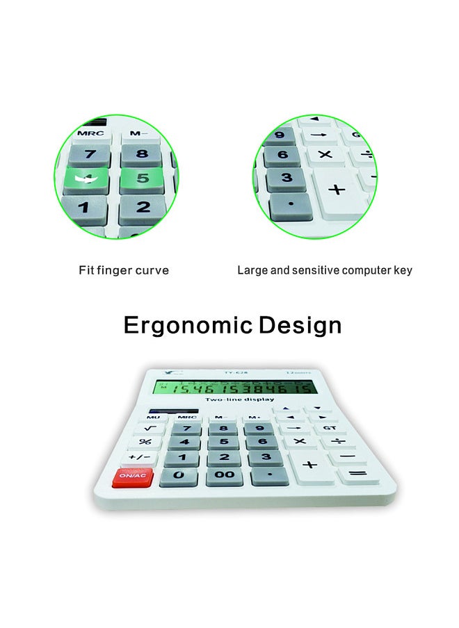 Desktop Calculator 12 Digit Large and LCD Display Big Button Calculators Solar Power and Battery Operated Suitable for Office School Home for Kids Students Accountant