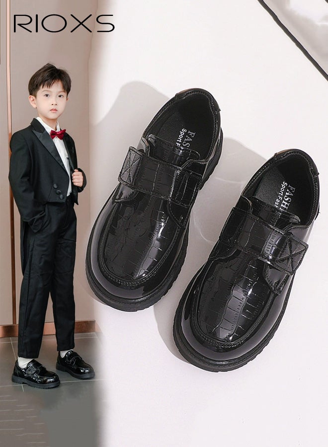ريوكس أحذية رسمية للأولاد، أحذية أكسفورد من جلد التمساح الصلب للزي المدرسي مع إغلاق دائري للأطفال الصغار/الأطفال الصغار/الأطفال الكبار، أحذية بدون كعب رسمية غير رسمية لحفلات الزفاف والكنيسة والعروض المسرحية - Image 1