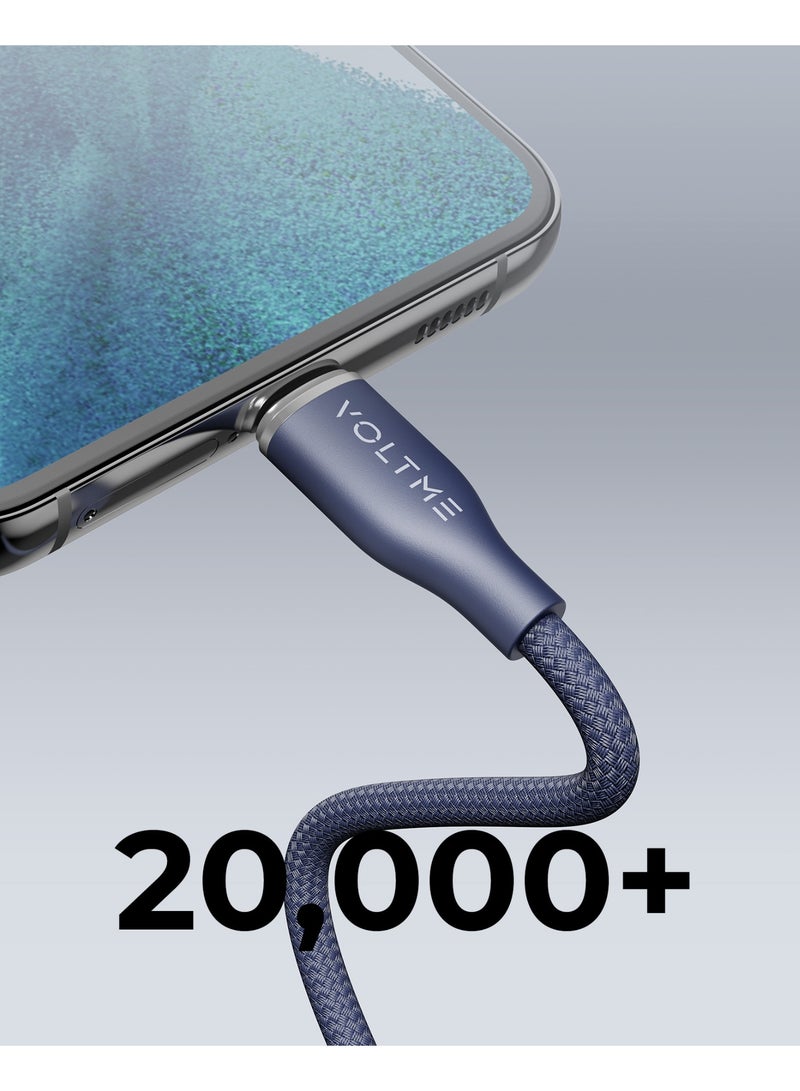 VOLTME Powerlink Rugg 60W PD 3A Type C Cable, Premium Nylon Braided Fast USB C Data Transfer Cable for iPhone 15 Pro Max/Pro/Plus, Samsung S23 Ultra, Xiaomi, Huawei, etc (1.8 M) – Blue - Image 3