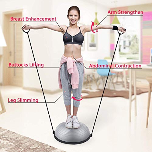 SOBO Exercise Ball, Balance Ball with Resistance Bands, Half Ball Balance Trainer Bonus Pump for Yoga Fitness, Stability Workout, Strength Exercise - Image 2