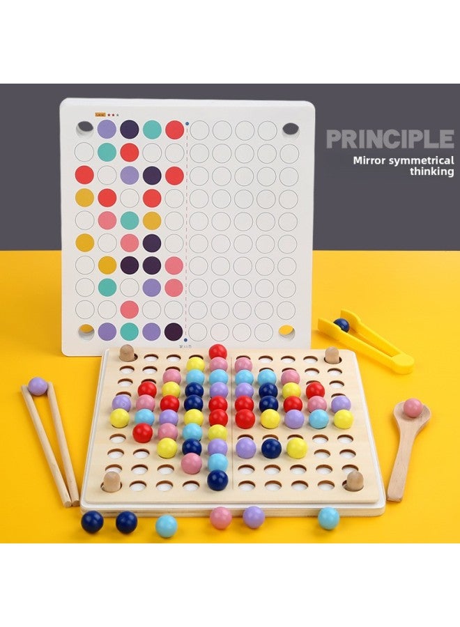 Wooden Mirror Symmetrical Thinking Clip Beads Puzzle Children's Concentration Observation Hands-on Training Early Education Toys-Color:GB-mirror Symmetrical Thinking Bead Puzzle - Image 1