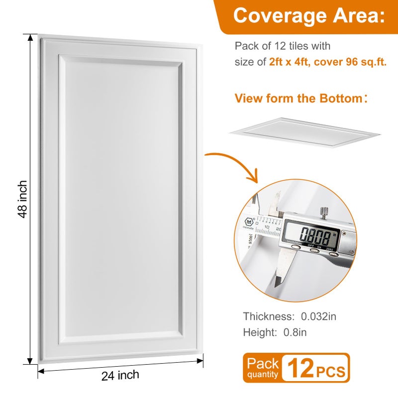 WOWSTAR 12-Pack 2x4ft Drop Ceiling Tiles, Waterproof Glue up Ceiling Panels, Modern Style 3D Wall Panels, White - Image 5