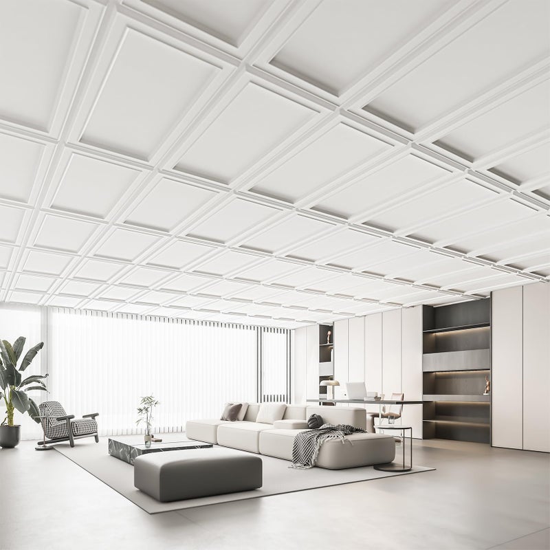 WOWSTAR 12-Pack 2x4ft Drop Ceiling Tiles, Waterproof Glue up Ceiling Panels, Modern Style 3D Wall Panels, White - Image 2