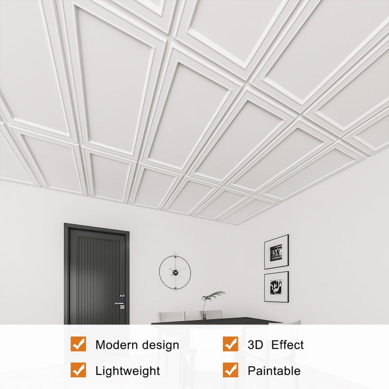 WOWSTAR 12-Pack 2x4ft Drop Ceiling Tiles, Waterproof Glue up Ceiling Panels, Modern Style 3D Wall Panels, White - Image 4