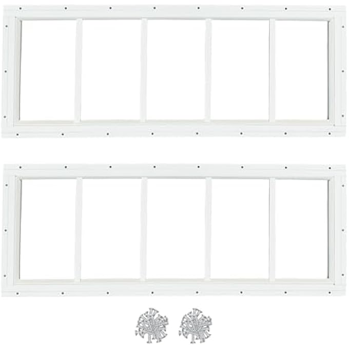 Hryan Shed Transom Window For Playhouse, Chicken Coop And Garage, Fixed Metal Tempered Glass Replacement Casement For Barn House, Ventanas De Casa (10" X 29" 2Pack) - Image 1