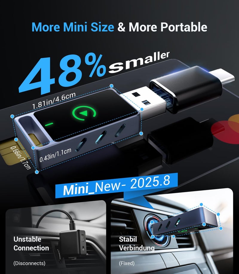 Juxujoin 2025 Wireless CarPlay Adapter for iPhone ã€30ms Latencyã€‘ Wired to Wireless for Apple CarPlay Wireless Adapter ã€3S Connectionã€‘ Adaptable to iOS10+ Version & Cars from 2015+ Mini Size Car Play Wireless - Image 3