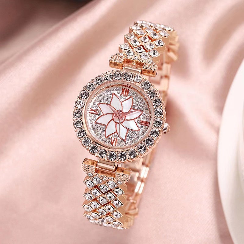 Hot Sale Starry Fashion Bracelet Watch with Rhinestones for Women Rose Gold Rose Gold