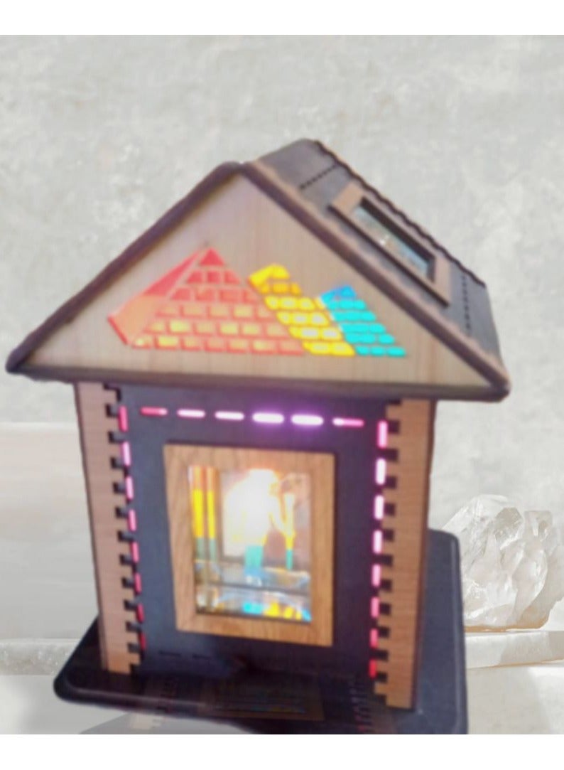 LED lamp in the shape of a multi-colored house with Pharaonic drawings Table lamp and books for home decor  - Image 1