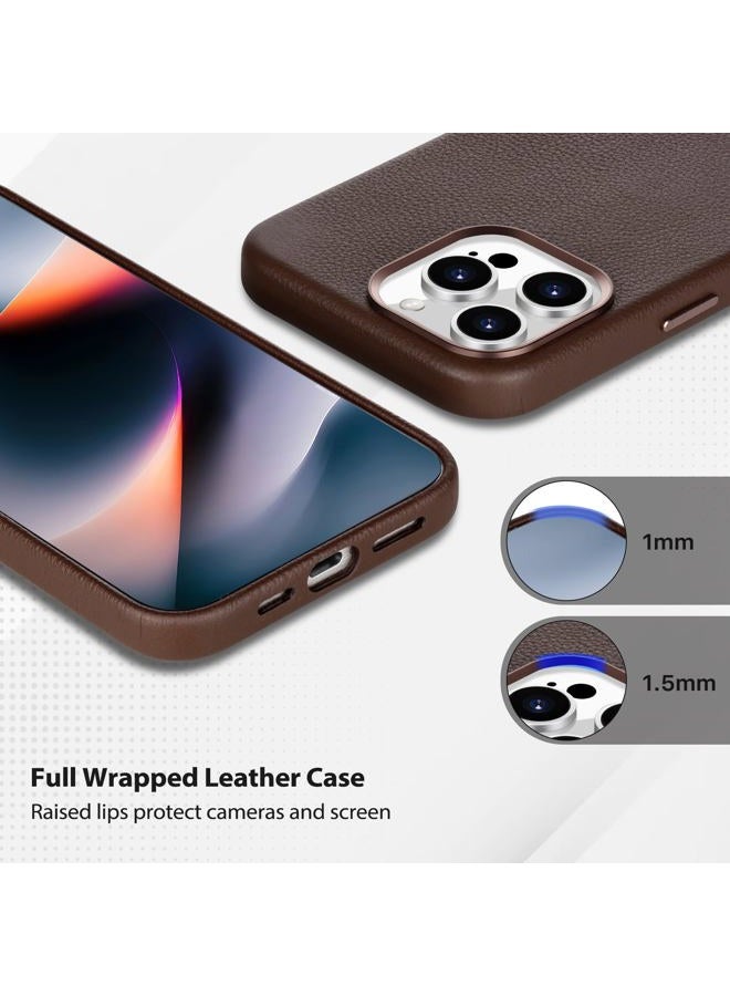 Belemay Compatible with iPhone 13 Pro Max Leather Case, Compatible with MagSafe - Luxury Tumbled Leather - Metal Buttons & Lens Protector - Slim Fit&Durable - Distinctive Texture (6.7-inch) - Brown - Image 5