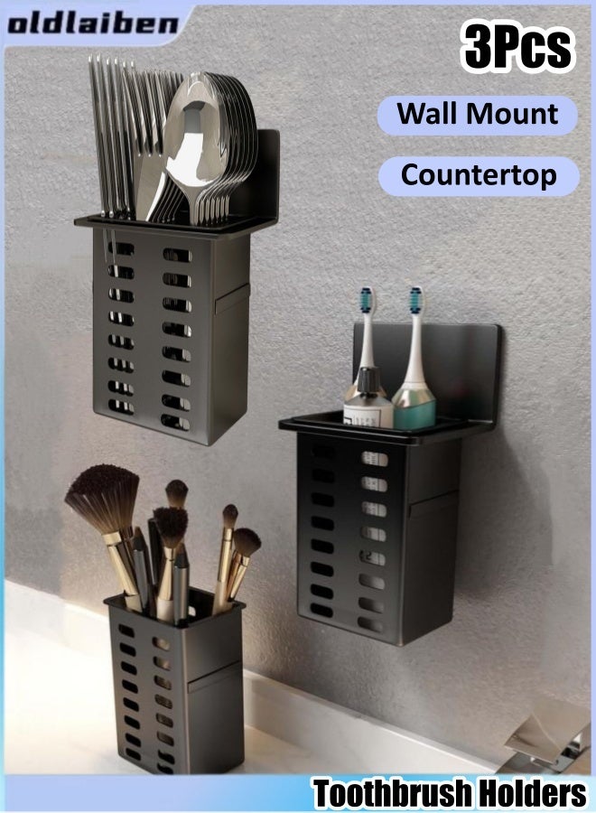 oldlaiben 3Packs Toothbrush Holder, Multi-Purpose Hanging Bracket Bathroom, Kitchen & Vanity Storage Shelf Countertop Organizer for Toothbrush, Utensils & Makeup Brushes & Stationery - Image 1