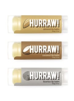 Hurraw! Almond Coconut Licorice Lip Balms 3 Pack Bundle: Organic Certified Vegan Cruelty and Gluten Free NonGMO 100% Natural Bee Shea Soy & Palm Free Made in USA  - Image 1
