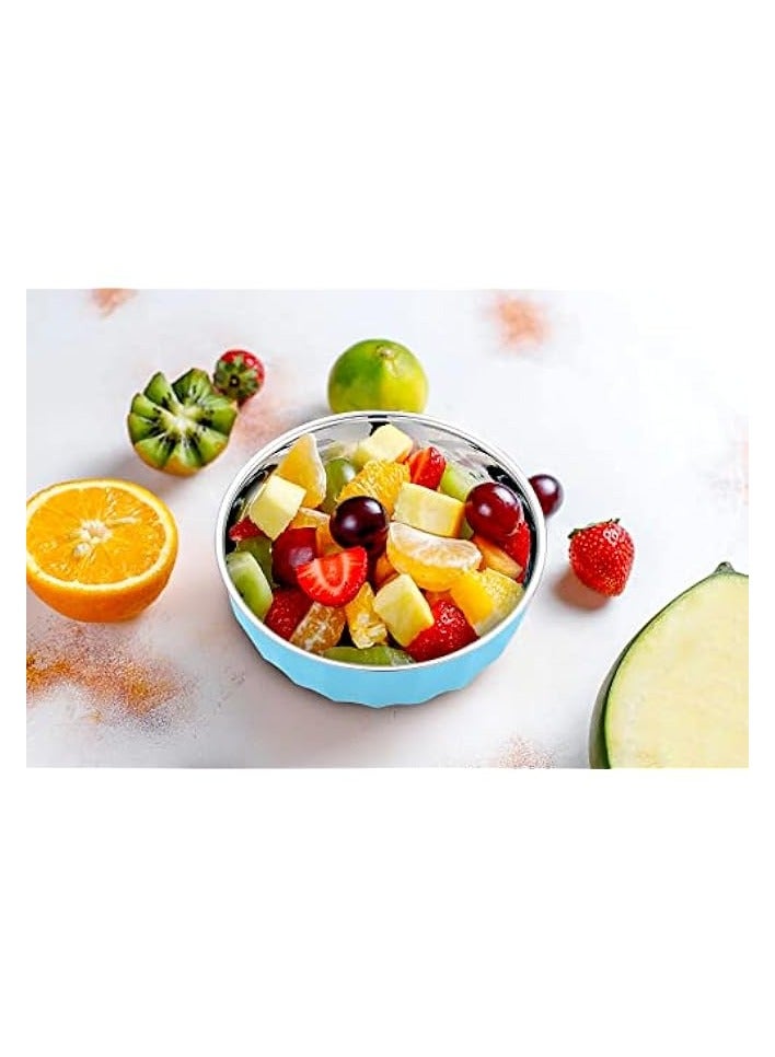 erorex Mixing Bowl Outer Plastic with inner Stainless Steel Mixing & Serving Bowls (BLUE, 600 ML)  - Image 3