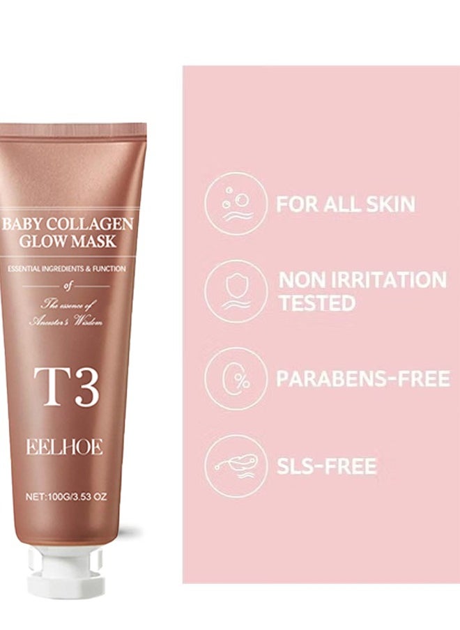 EELHOE - T3 Collagen Pestlo Mask, Pestlo Baby Collagen Glow Mask, Pestlo T3 Collagen Mask, T3 Collagen Peel Off Mask, Korean Skin Care Facial Mask, Anti Wrinkle Firming Face Masks (1PC) - Image 1