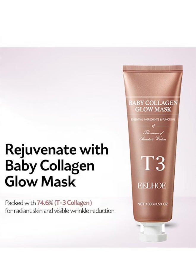 EELHOE - T3 Collagen Pestlo Mask, Pestlo Baby Collagen Glow Mask, Pestlo T3 Collagen Mask, T3 Collagen Peel Off Mask, Korean Skin Care Facial Mask, Anti Wrinkle Firming Face Masks (1PC) - Image 1