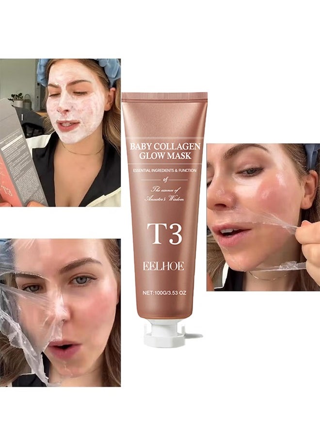 EELHOE - T3 Collagen Pestlo Mask, Pestlo Baby Collagen Glow Mask, Pestlo T3 Collagen Mask, T3 Collagen Peel Off Mask, Korean Skin Care Facial Mask, Anti Wrinkle Firming Face Masks (1PC) - Image 1