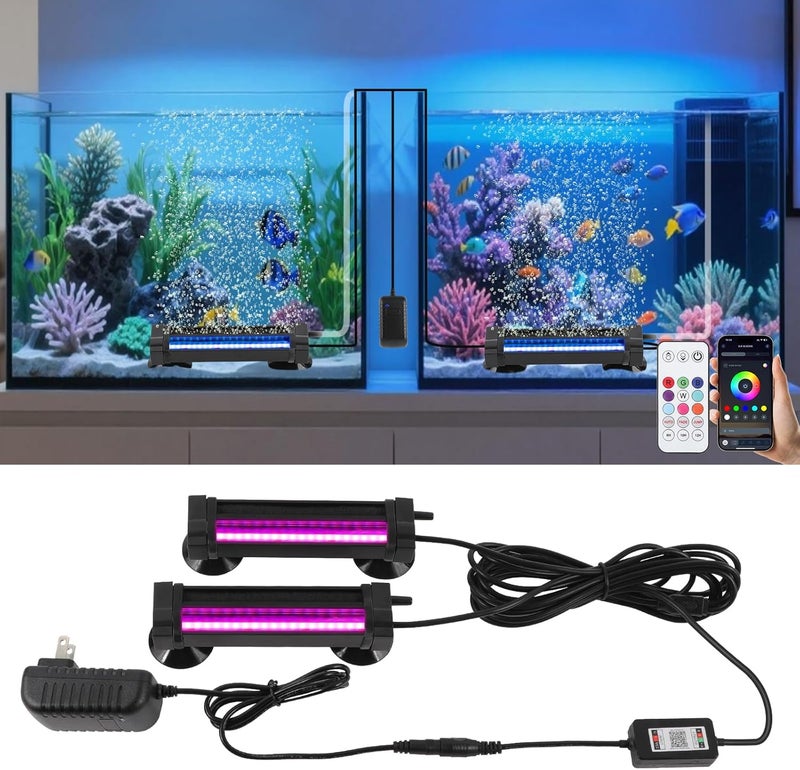 SZMiNiLED ضوء فقاعات حوض السمك: ضوء نمو 2 في 1 مع تطبيق وتحكم عن بعد لعشاق الحيوانات المائية - مصباح سمك بتغيير RGB لحوض سمك سعة 2-5 جالون - Image 1
