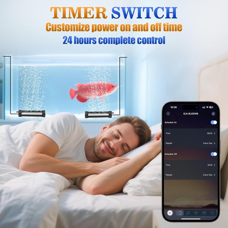 SZMiNiLED ضوء فقاعات حوض السمك: ضوء نمو 2 في 1 مع تطبيق وتحكم عن بعد لعشاق الحيوانات المائية - مصباح سمك بتغيير RGB لحوض سمك سعة 2-5 جالون - Image 3