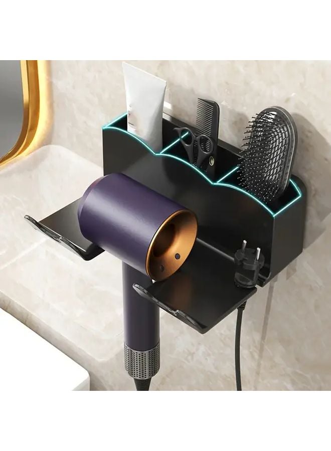 White 2 In 1 Wall Mounted Hair Dryer Holder Storage Rack With Multiple Compartments - Image 4