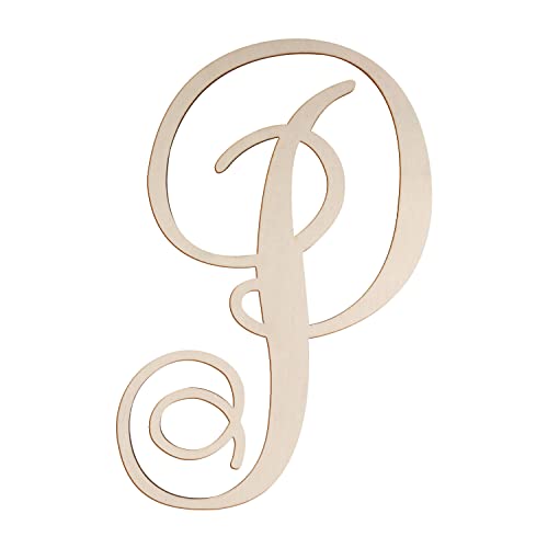 Focal20 Cursive Wooden Letters for Wall Decor 14 Inch Large Wooden Letters Unfinished Monogram Wood Letter Crafts Alphabet Sign Cutouts for DIY Painting Door Hanger P