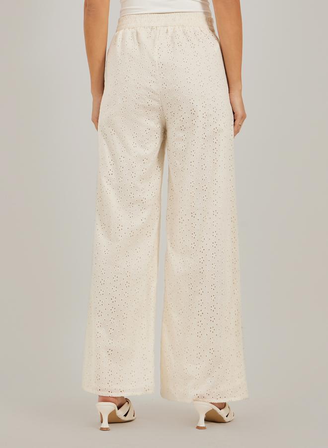 Styli Schiffli Cotton Wide Leg Pants with Pockets  - Image 4