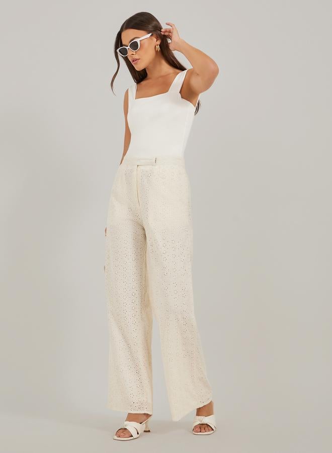 Styli Schiffli Cotton Wide Leg Pants with Pockets  - Image 1