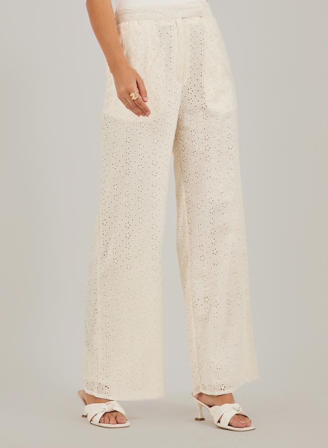 Styli Schiffli Cotton Wide Leg Pants with Pockets  - Image 2