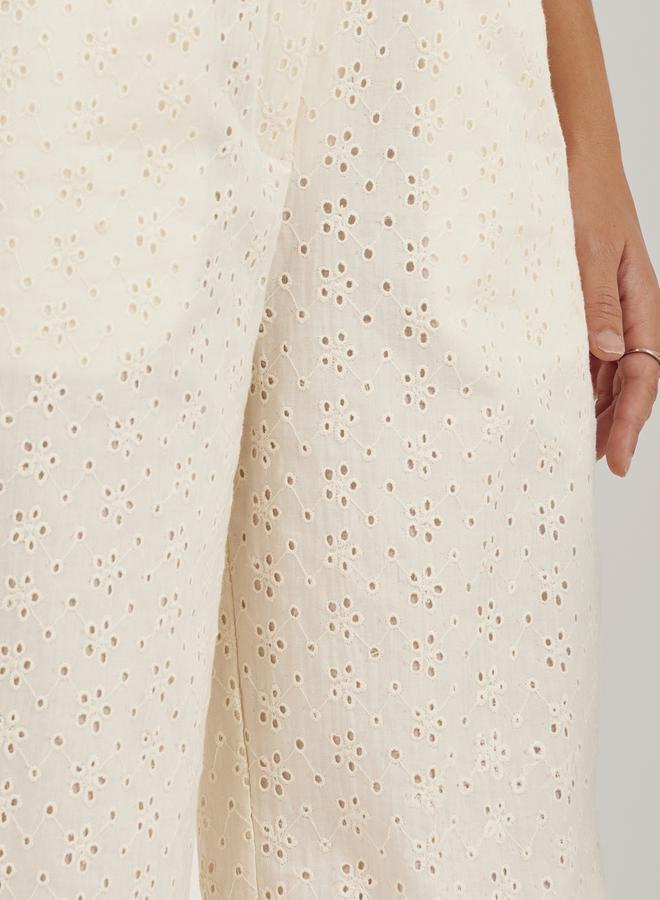 Styli Schiffli Cotton Wide Leg Pants with Pockets  - Image 3