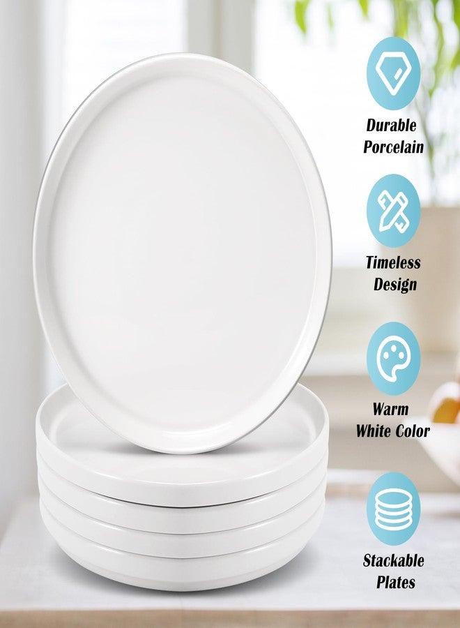 Cabaubl Porcelain Dinner Plates Set of 6,8 Inch Round Dessert Salad Plates,White Ceramic Dinner Plate with Lipped Edges for Dessert Salad Appetizers,Microwave,Dishwasher Safe,Scratch Resistant - Image 4