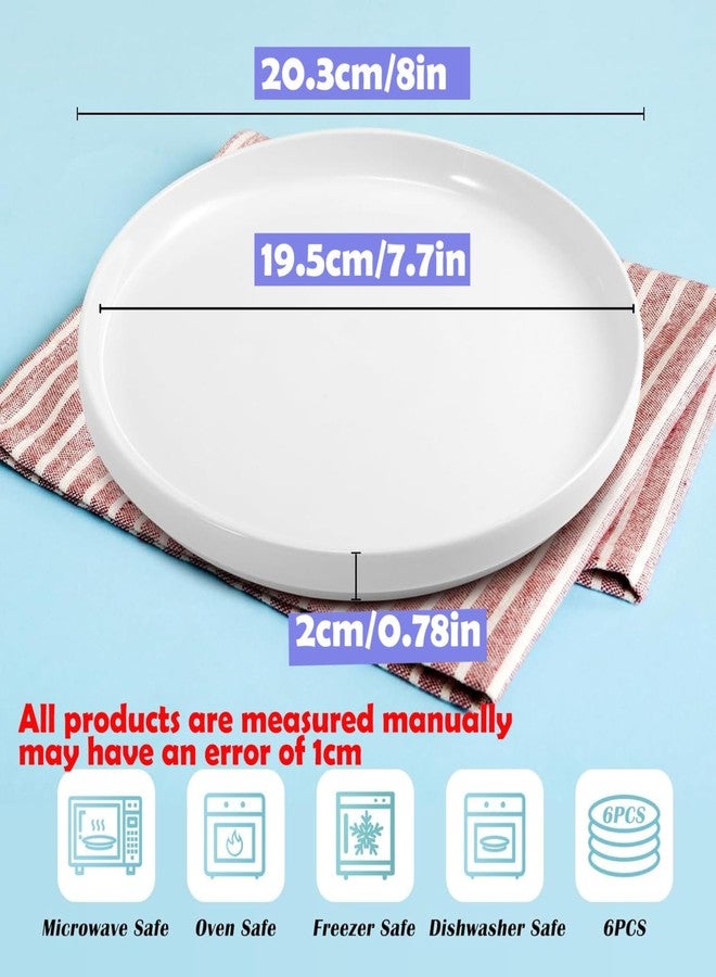 Cabaubl Porcelain Dinner Plates Set of 6,8 Inch Round Dessert Salad Plates,White Ceramic Dinner Plate with Lipped Edges for Dessert Salad Appetizers,Microwave,Dishwasher Safe,Scratch Resistant - Image 2