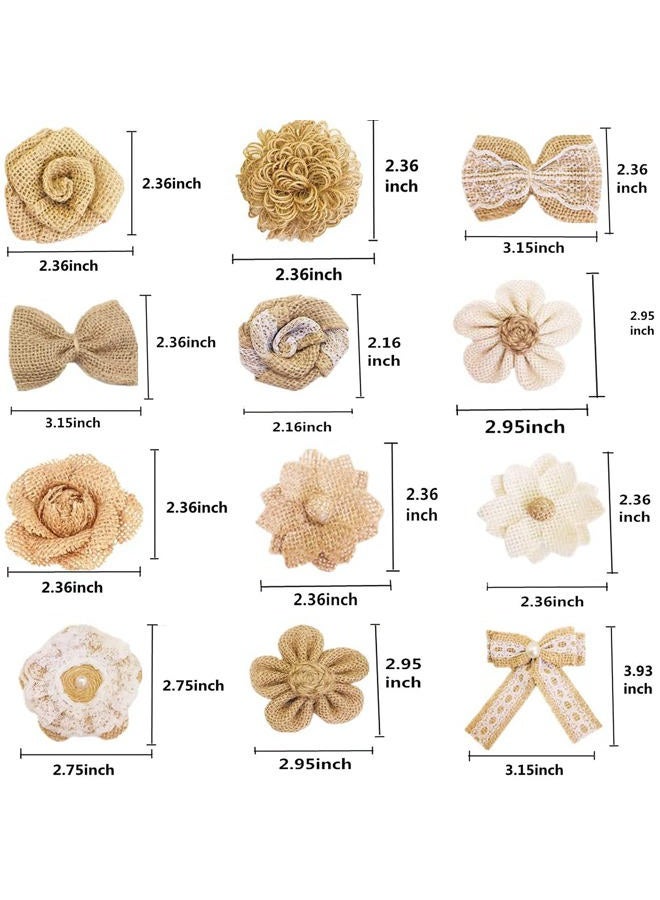 OZXCHIXU 30PCS Burlap Flowers Set Including 24 Handmade Burlap Flowers and Bowknots,5 Lace Burlap Ribbon Rolls, 1 Twine Ribbon and Glue Pointsfor Wedding Party Decoration Home Embellishment DIY Crafts - Image 2
