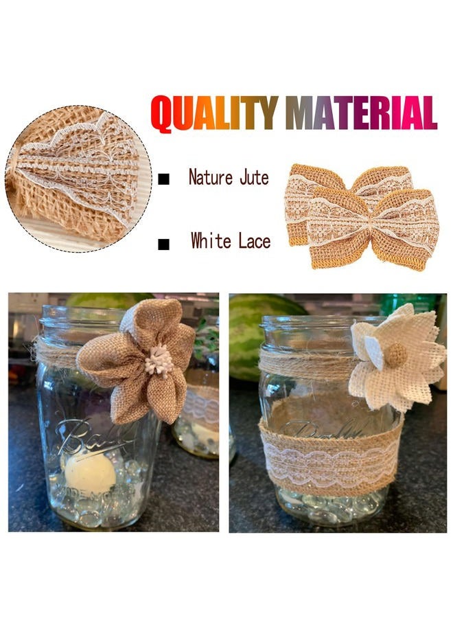 OZXCHIXU 30PCS Burlap Flowers Set Including 24 Handmade Burlap Flowers and Bowknots,5 Lace Burlap Ribbon Rolls, 1 Twine Ribbon and Glue Pointsfor Wedding Party Decoration Home Embellishment DIY Crafts - Image 3